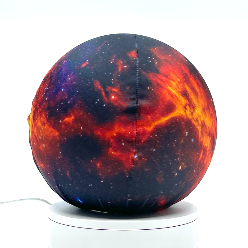 Fabric sphere cover featuring the Milky Way galaxy, wrapped around a 8.7" soccer ball, 9.5" basketball ball, or a 10" globe.