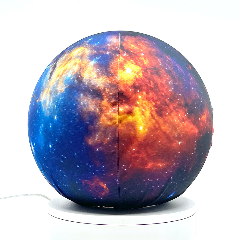 Fabric sphere cover featuring the Milky Way galaxy, wrapped around a 8.7" soccer ball, 9.5" basketball ball, or a 10" globe.