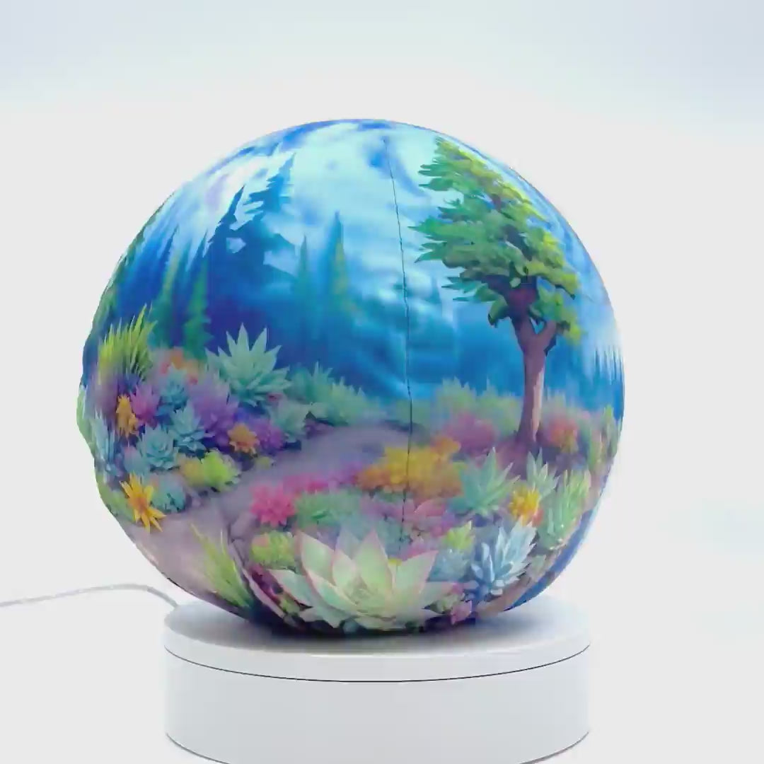 360°-rotating fabric sphere cover with a succulents garden, wrapped around a 8.7" soccer ball, 9.5" basketball ball, or a 10" globe.