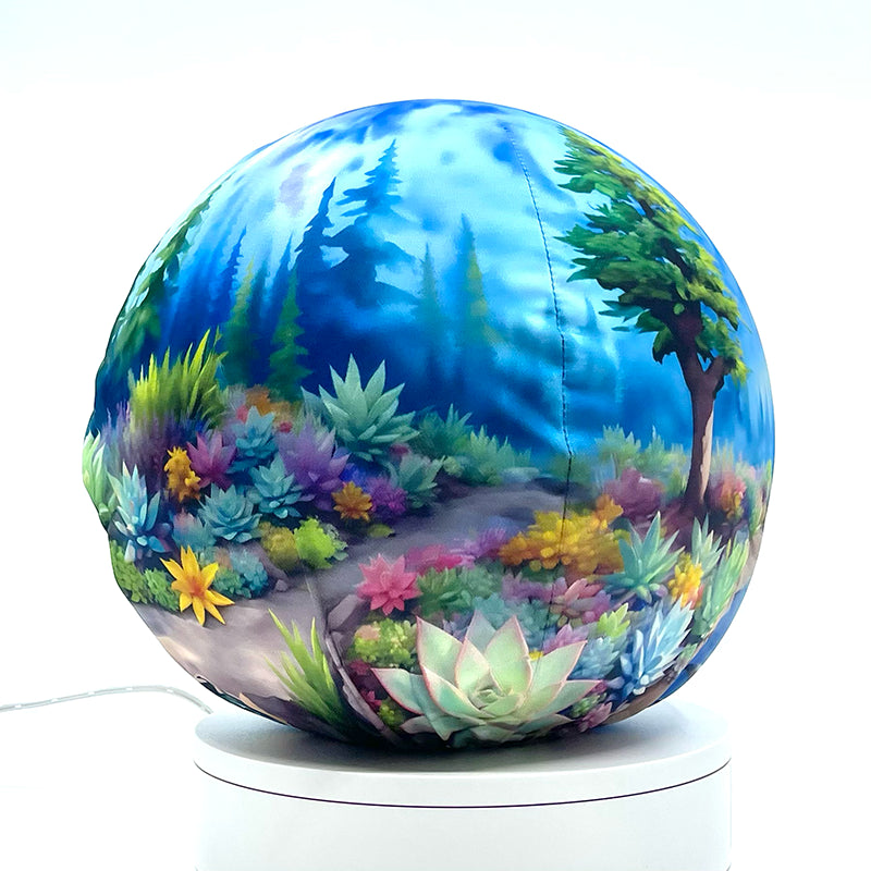 Fabric sphere cover with a succulents garden, wrapped around a 8.7" soccer ball, 9.5" basketball ball, or a 10" globe.