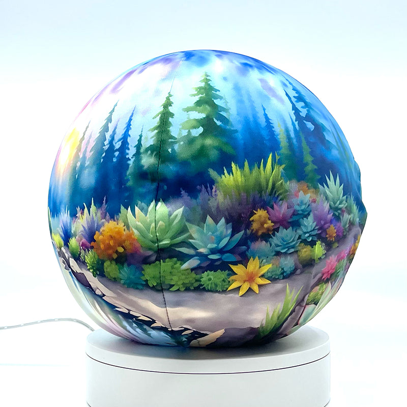 Fabric sphere cover with a succulents garden, wrapped around a 8.7" soccer ball, 9.5" basketball ball, or a 10" globe.